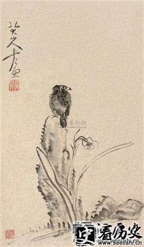 朱耷《水仙鸟石图》