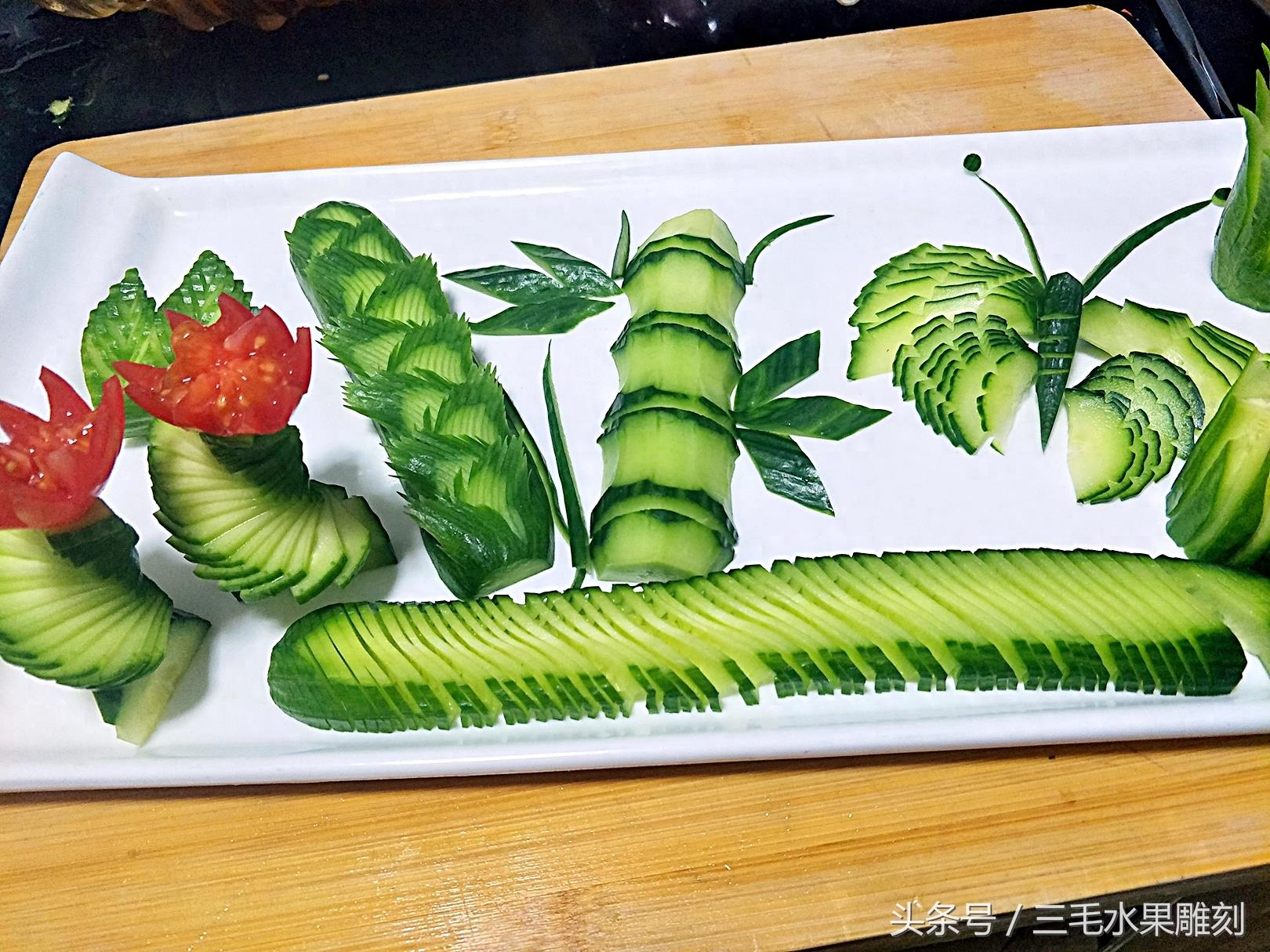 黄瓜切雕的各种盘饰分享，喜欢的快快收藏